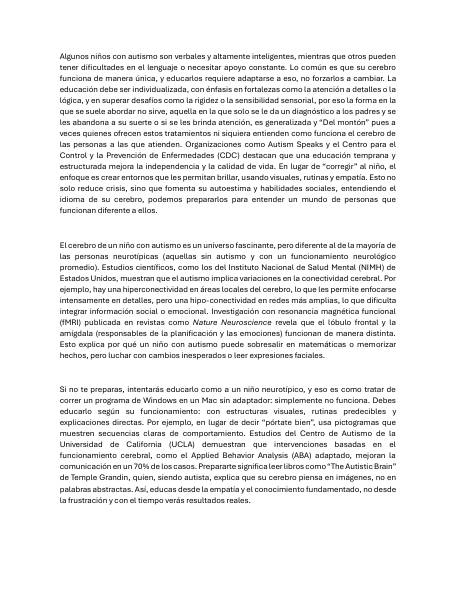 Háblale a mi Cerebro: Fundamentos Para Padres de hijos Autistas