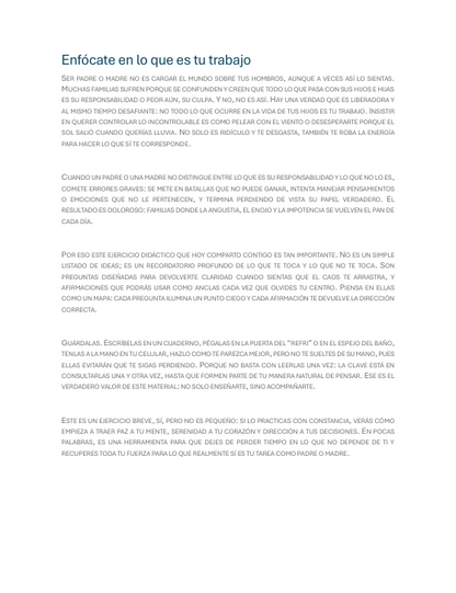 Ejercicio para distinguir lo que es y no tu trabajo como padre/madre